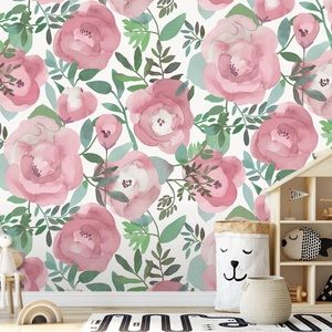 Blooming Floral Pink Wall Mural Wallpaper 9’ x 12’